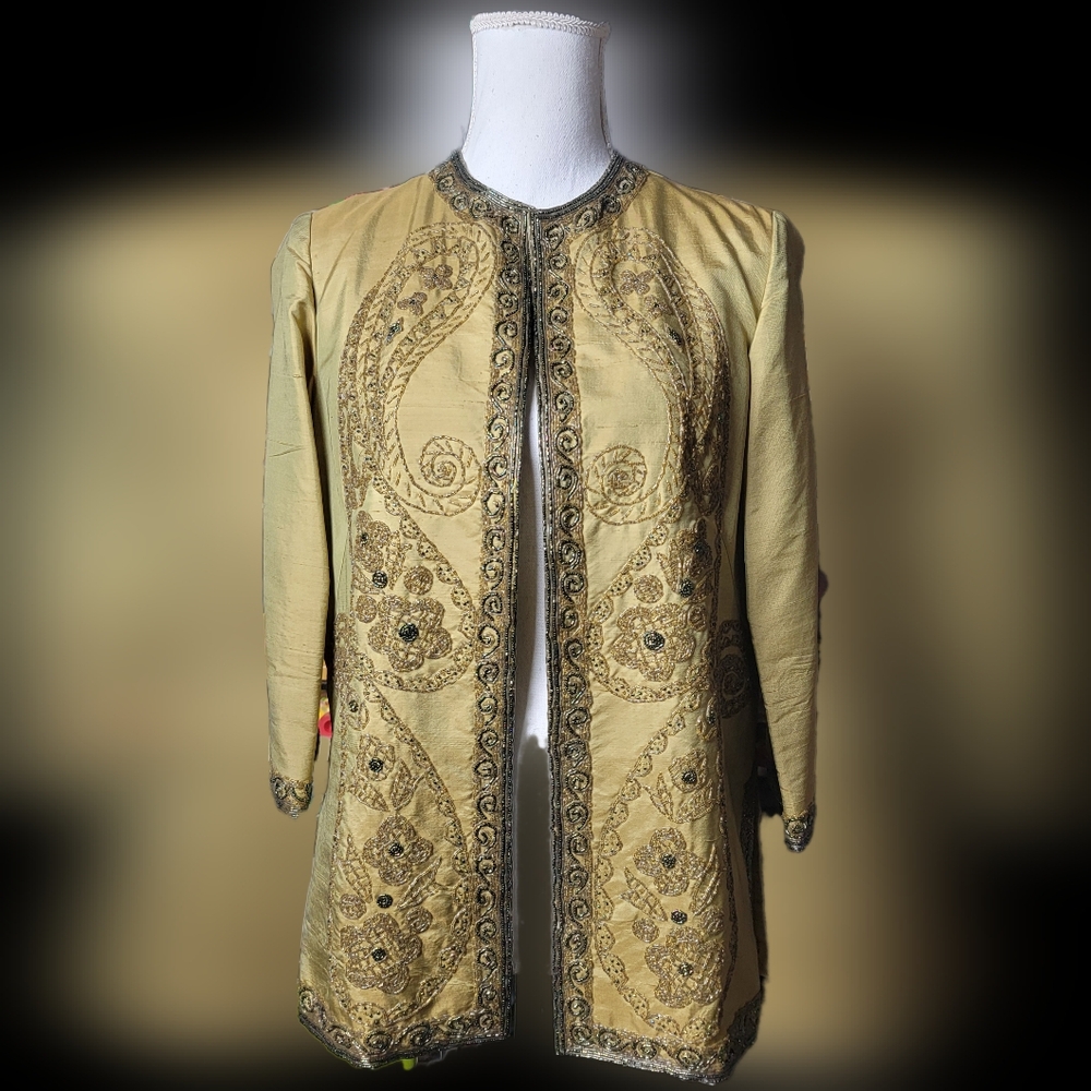 Vintage Gene Shelley's Pure Silk Open Caridgan Jacket Beautiful Beading Details